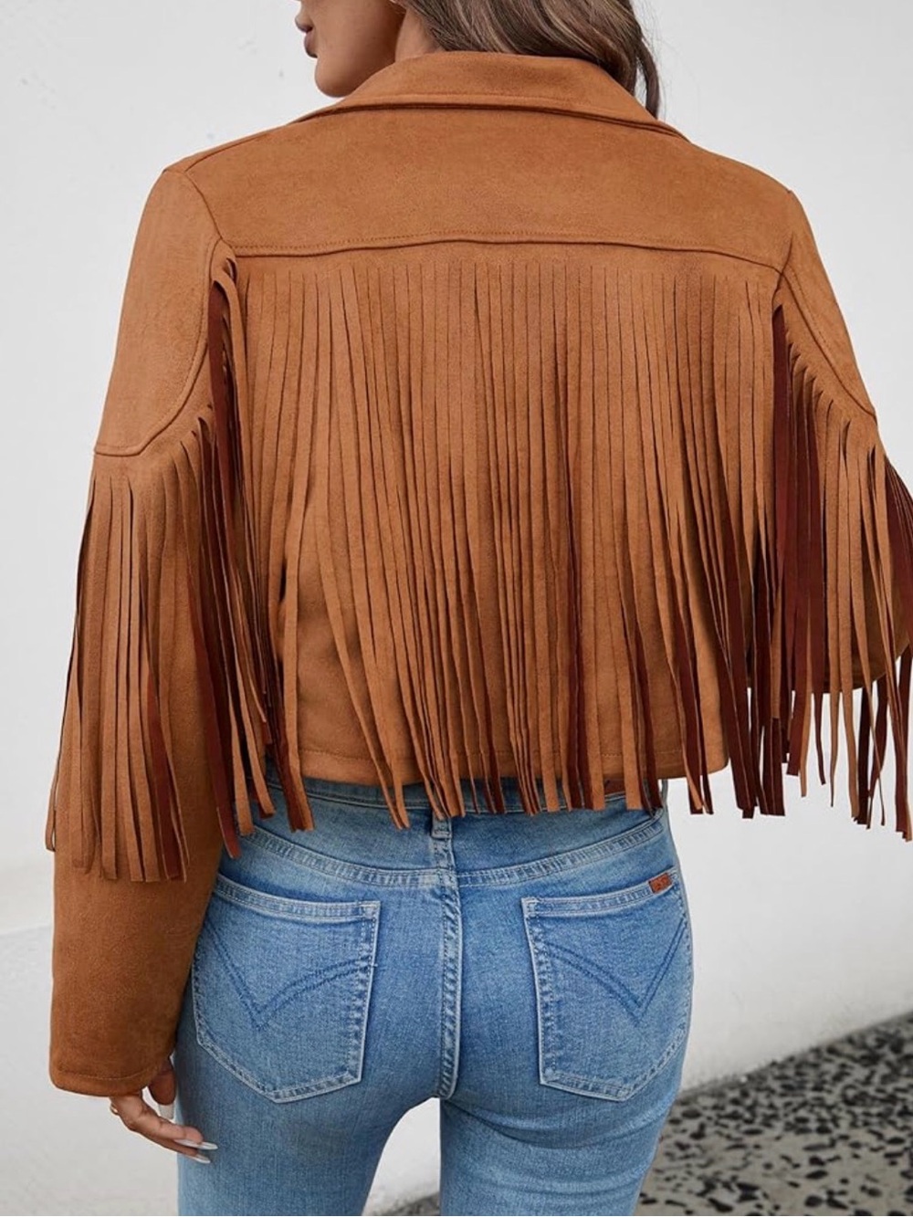 NWOT Faux Suede Fringe Jacket Women’s Medium Cropped Western Cowgirl Tassel Coat - Picture 2 of 9